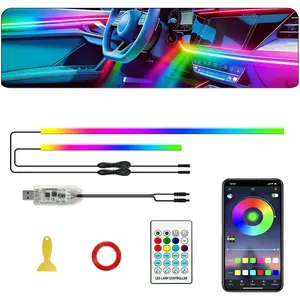 Ambient Lighting  Led Lights Interior,57in USB Dreamcolor 2 in 1  Neon Flexible Strip Fiber Optic LED Ambient Lighting Kits with Remote APP, RGB  Lights Sync for Inside  Decorations