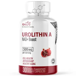 Nutri Urolithin A Supplement 500mg - Powerful NAD+ Boost, Antioxidant, Cell Repair - 3rd Party Tested - 500 mg Urolithin A - 30 Vegan Capsules 2 Week+ Supply - More Effective Pomegranate Supplement…