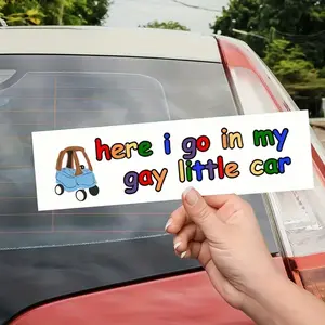 car stickers, here i go in my gay little car-LGBTQ funny Car Decals, Sticker for Cars
