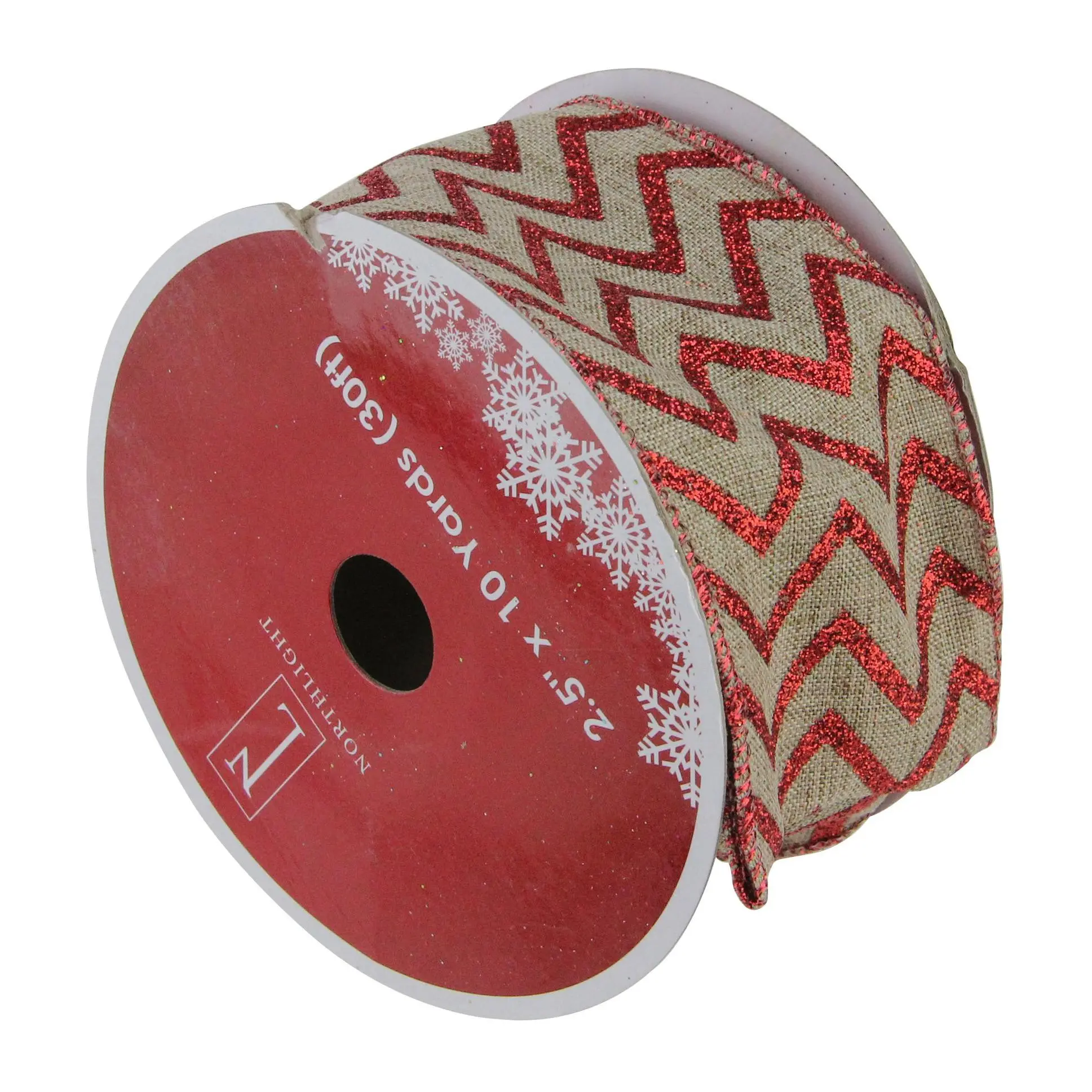 Northlight Pack of 12 Red and Brown Chevron Rib bon 2.5" x 120