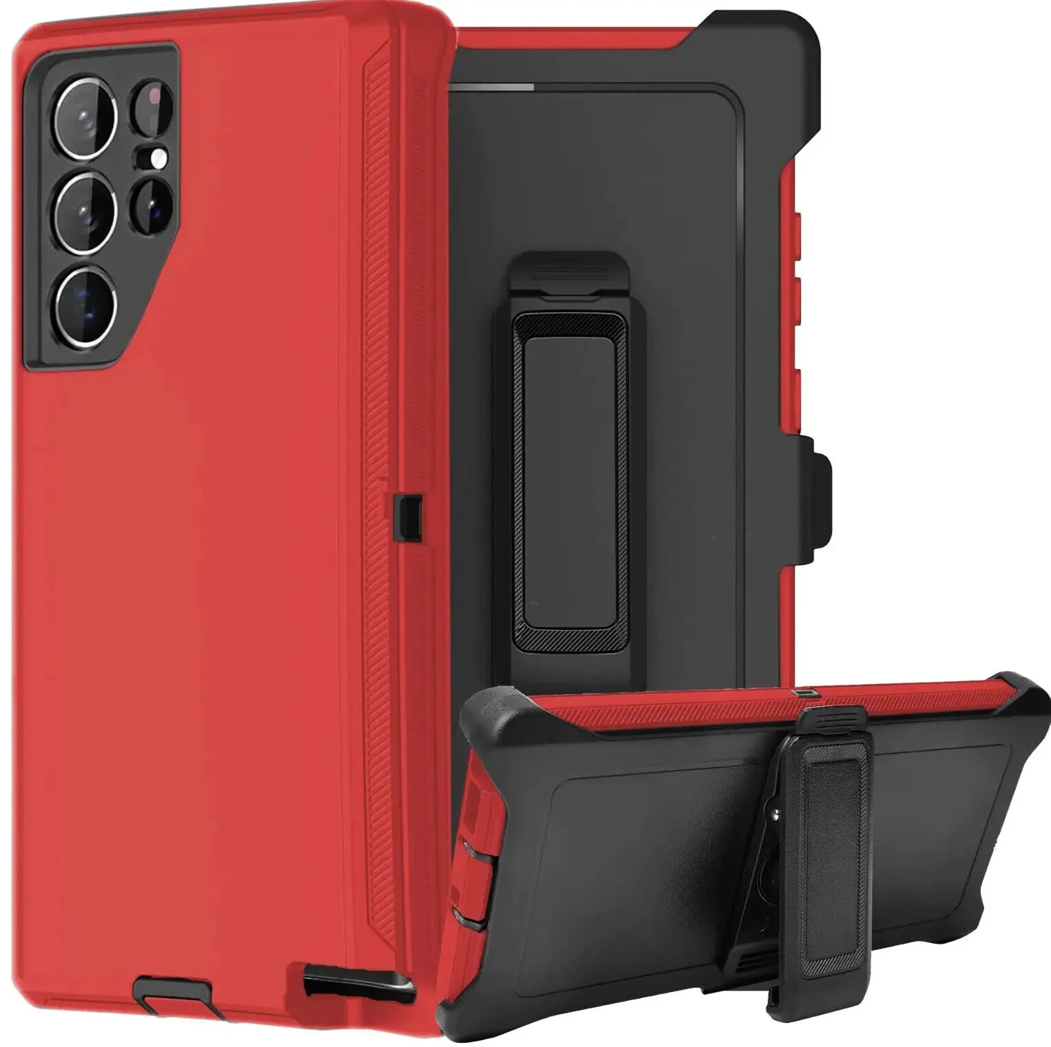 Red Rugged Defender Case For Samsung Galaxy S26 / S25 / S24 / Plus / Ultra / Shockproof Heavyduty Protection cover With Belt Clip Phonecase
