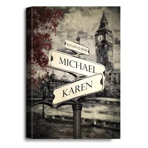 Lovers Crossroads Personalized Canvas Prints Gift, Names and the Special Date Great Gift for the Wedding Anniversary.