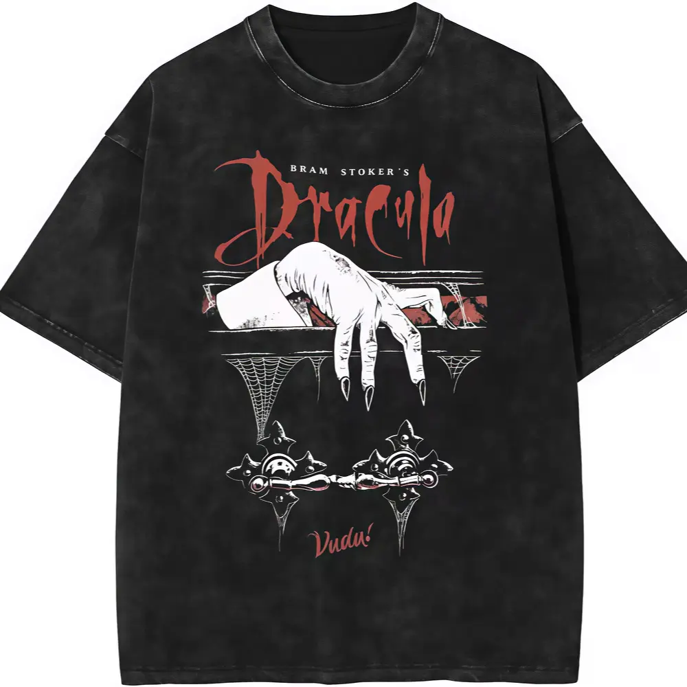 Bram Stoker’s Dracula acid-washed T-shirt, horror shirt,  classic Vintage Acid Wash Bram Stoker's Dracula Graphic T-Shirt, Gothic Vampire Horror Oversized Casual Tee For Men Women