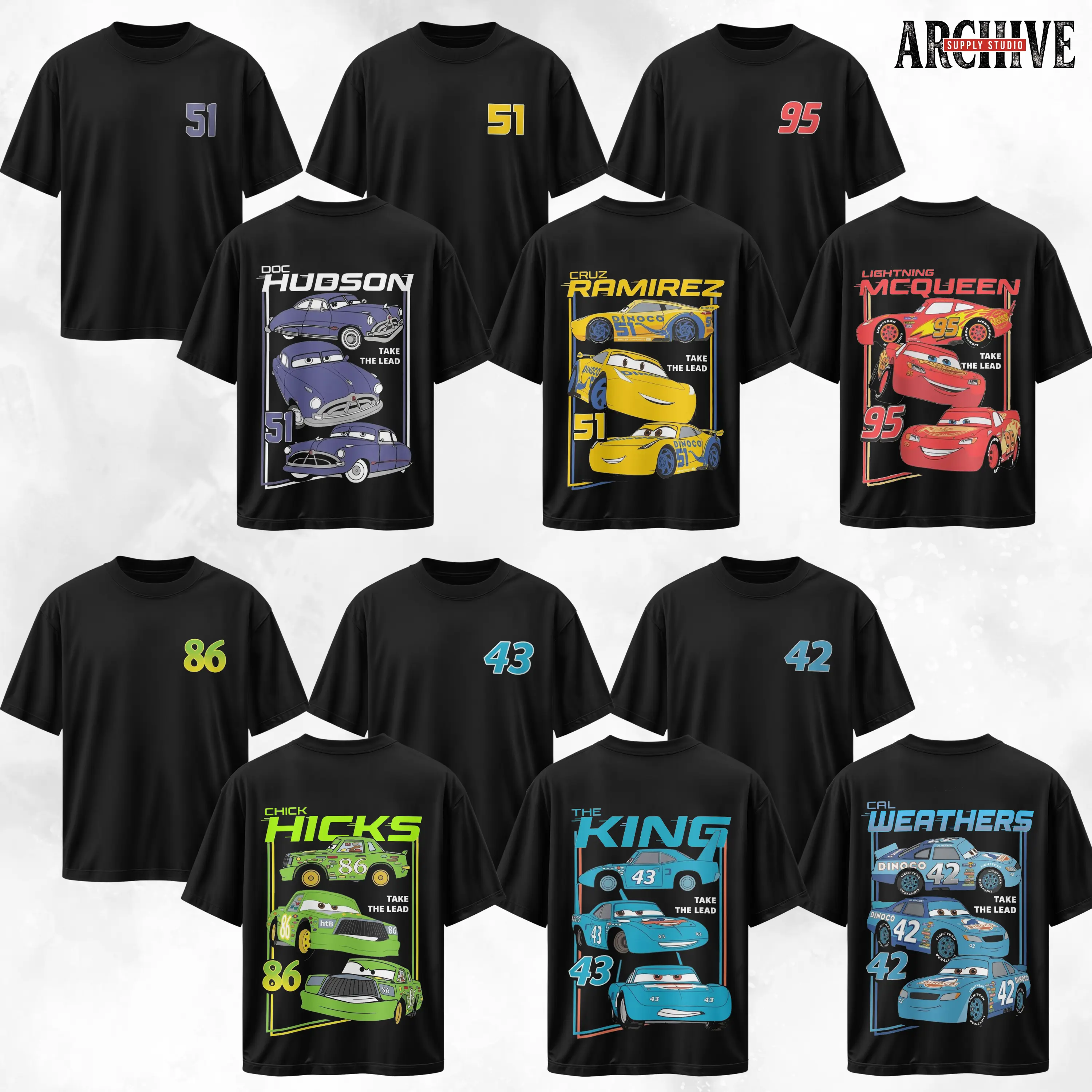 [Collection] Two Side Cars Movie T-Shirt Doc Hudson, Ramirez, Mcqueen, The King Vintage Unisex Graphic Tee - Top Trendy Y2K Classic Streetwear Racing Style For Fans