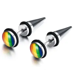 OIDEA Rainbow Spike Stud Earrings, Stainless Steel Rivet Ear Jewelry with Silicone Accent for Bold Unisex Style