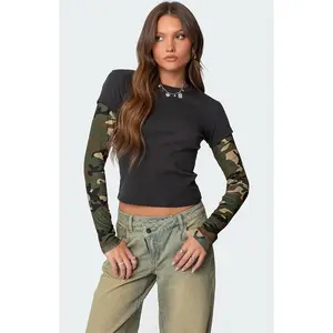 Edikted Women's Camo Layered Long Sleeve T-Shirt