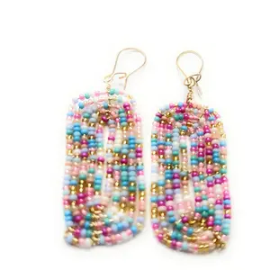 Alili bold accessories Pink Mixed Color and ombre mixed Handmade Seed Bead  Drop Earrings