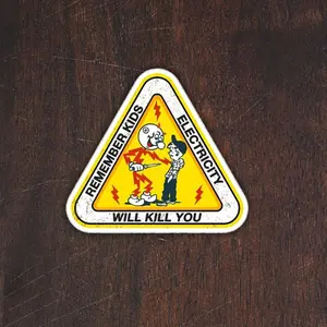 Funny Electrical Safety Sticker, “Electricity Will Kill You” Warning Decal for Hard Hat, Helmet, Laptop, Car & Toolbox, Retro Electrician Sticker