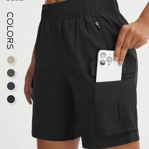BALEAF Women's 7'' High Waisted Elastic Waist Hiking Cargo Shorts - Zipper Pockets, Tummy Control, Water Resistant, Quick Dry, Lightweight Stretch, UPF50+ Sun Protection - Athleisure Wear for Camping, Travel, Elastic Waist Shorts, Women's Shorts tiktoksho