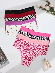 HOTCOM 9Pcs Women's Solid Color / All Over Print Briefs, Soft Comfy Breathable Seamless Panties for Daily Wear, Underwear for All Seasons, Panties Collection, Fashion Breathable Underwear bikini