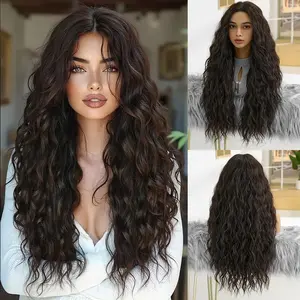 Cornrow African long curly wig, cornrow middle-part wig, curly black-brown wig, high-end appearance, realistic