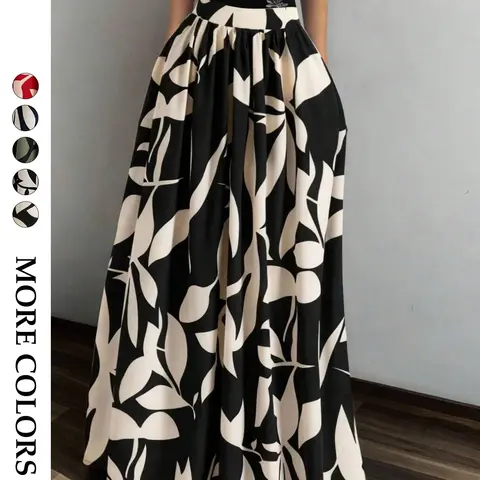 Women's French Vintage Geometric Print High Waist A-Line Skirt, Loose Fit Umbrella Dress, Casual Maxi Long Skirt for All Seasons, Casual Streetwear Skirt