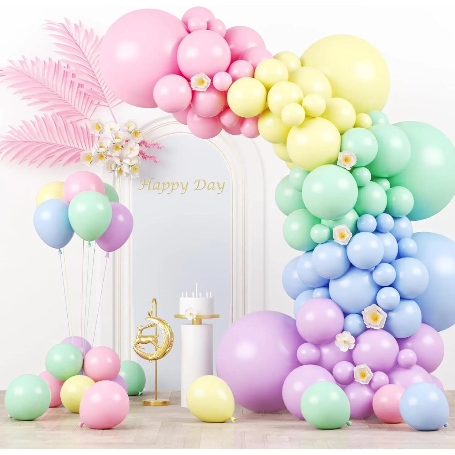 130pcs Pastel Macaron Latex Balloon Set - Assorted Sizes (18in, 12in, 10in, 5in) - Garland Arch Kit for Birthday, Wedding, Anniversary Party Decorations