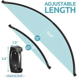 Curved Shower Curtain Rod 43-72 Inches Adjustable, Aluminum Shower Rod Rustproof, Round shower curtain rod, Curved Shower Rods for Bathroom, Bathtub, Stall, Black