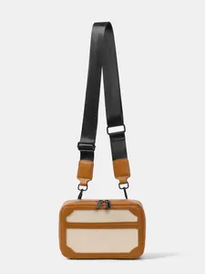 Vintage Patchwork Crossbody Camera Bag, Wide Strap Casual Small Square Bag, Unisex Canvas Shoulder Bag, Workwear Style Daily Commute Phone Bag