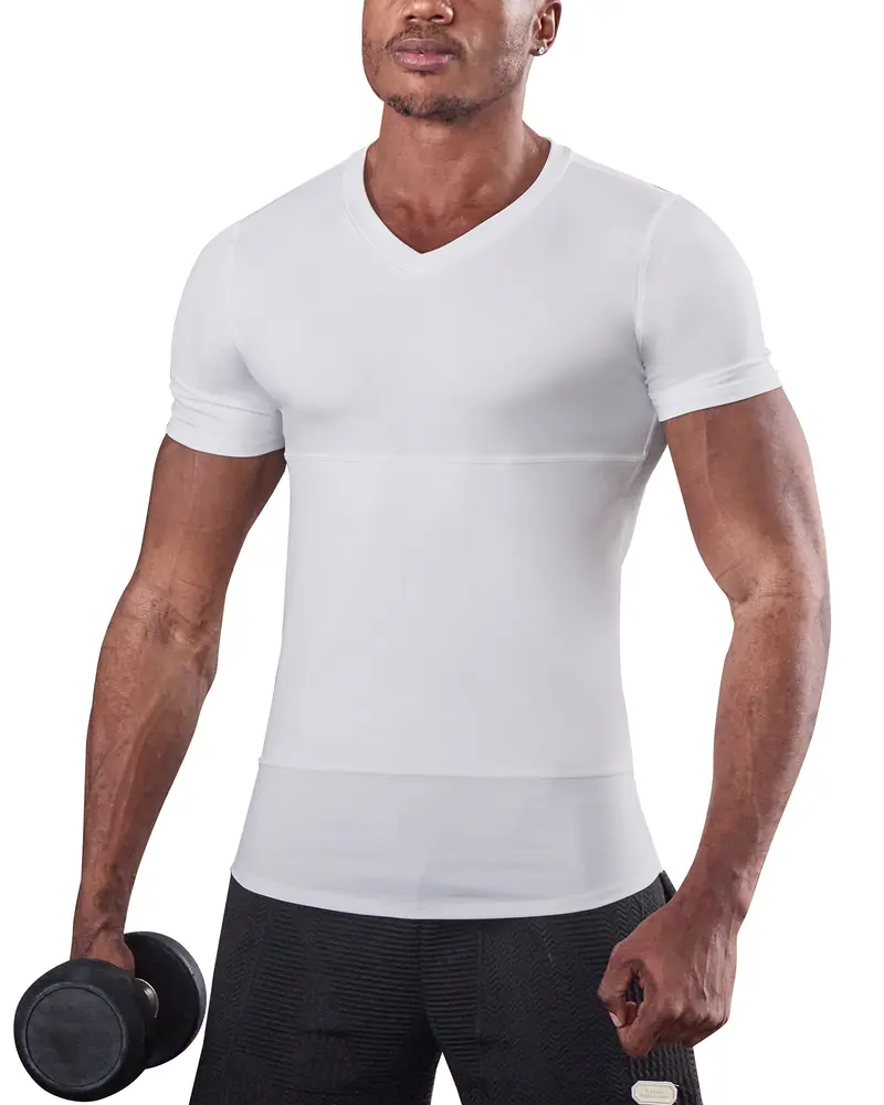 KOCLES Men's Body Shaper Gynecomastia Compression Shirts for Tummy Control, Chest Compression Shapewear Undershirt to Conceal Gynecomastia, spandex shirt featuring Short Sleeve Design for Ultimate Comfort Streamlined Look fitted shirt Menswear Top Tshirt