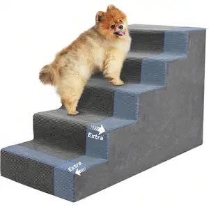 Dog Stairs For Small Dogs, Dog Steps For High Bed And Couch, High-Density Foam Pet Steps With Supporting Board, Non-Slip Removable Washable Cover, Grey