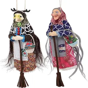 Handmade Kitchen Witch Doll for Good Luck, Hanging Door Decor, Unique Kitchen Pendant, Flying Witch on Broom, Home Decoration