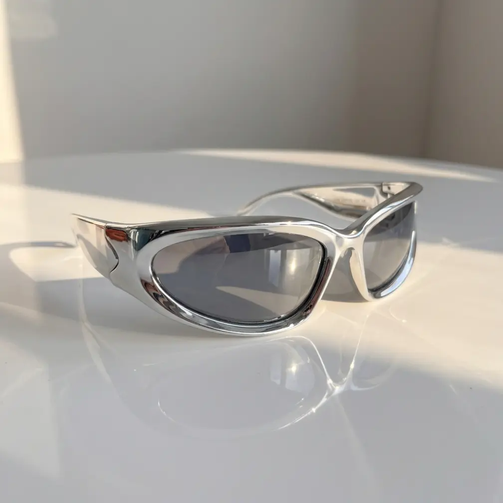 Trendy Silver Chrome Wrap Sunglasses for Woman and Man Polarized Oval Lens Y2K Cyberpunk Streetwear Rave Festival UV400 Sun Glasses Gift