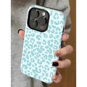 Blue Leopard Print Two-In-One Anti-Drop Design For Film Cases Phone Case Suitable For Compatible With Iphone17,16, 15, 14, 13, 12, 11, PRO MAX,As Well As , Galaxy S21/22/23/24/25 Ultra/FE+
