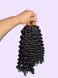 Italian Deep Wave Human Hair Bundles - 100% Human Hair, Soft Defined Deep Wave Texture, No Shedding, Tangle-Free, Long-Lasting, Perfect for Boho Braids & Protective Styles