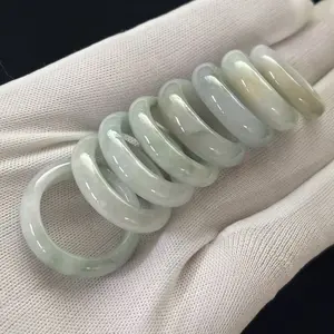 Light Green Jade Jadeite Ring Band, Width 5-6mm, Size 6-9