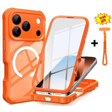 TPU Smartphone Case with Durable Flexible Cover, Transparent Magnetic Adsorption Base for iPhone 17-18 Pro-18 Pro Max, Drop-Proof, Lanyard-Compatible, Tempered Film Protector for Cellphone Handheld Devices (TikTok Shop Back to School)