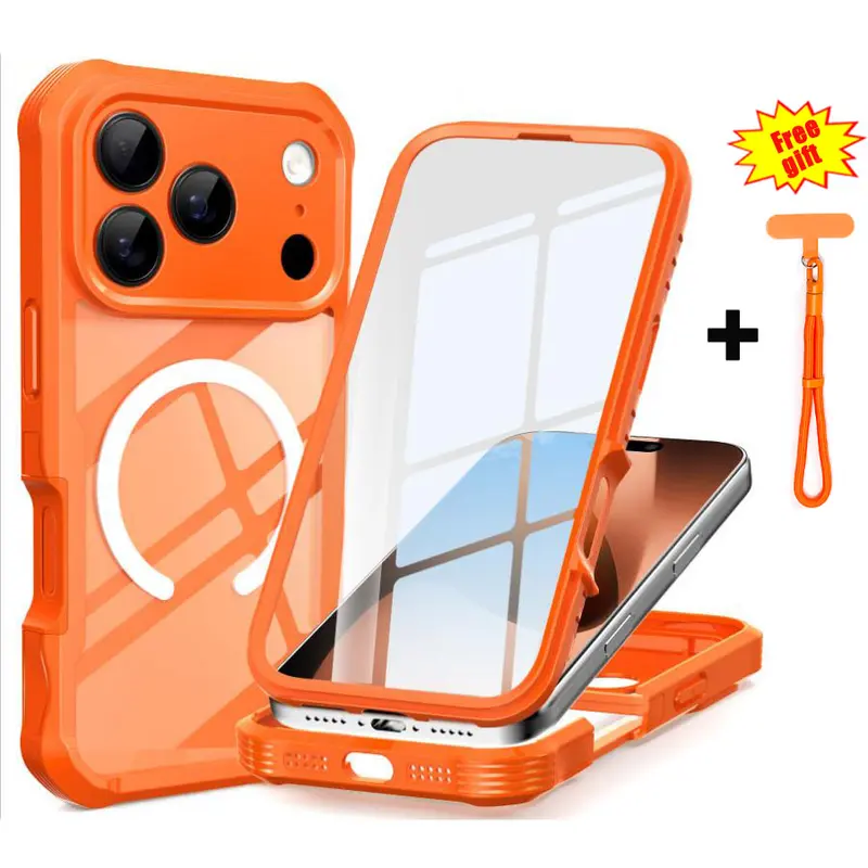 TPU Smartphone Case with Durable Flexible Cover, Transparent Magnetic Adsorption Base for iPhone 17-18 Pro-18 Pro Max, Drop-Proof, Lanyard-Compatible, Tempered Film Protector for Cellphone Handheld Devices (TikTok Shop Back to School)