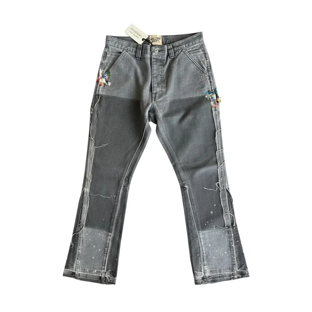Gallery Dept. 'La Flare' Charcoal Denim Carpenter Jeans - Men's Full Length Workwear Bottoms with Pockets, Reinforced Details, Menswear Fashion Apparel
