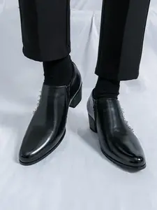 Men's Fashionable Studded Decor Lace Up Dress Boots, Stylish Pointed Toe High Heel Boots for Party, Daily Clothing Decor for Men, Walking Shoes