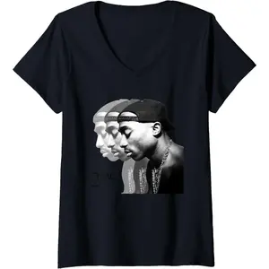 Womens Tupac Repeat V-Neck T-Shirt Hip Hop Casual Wear