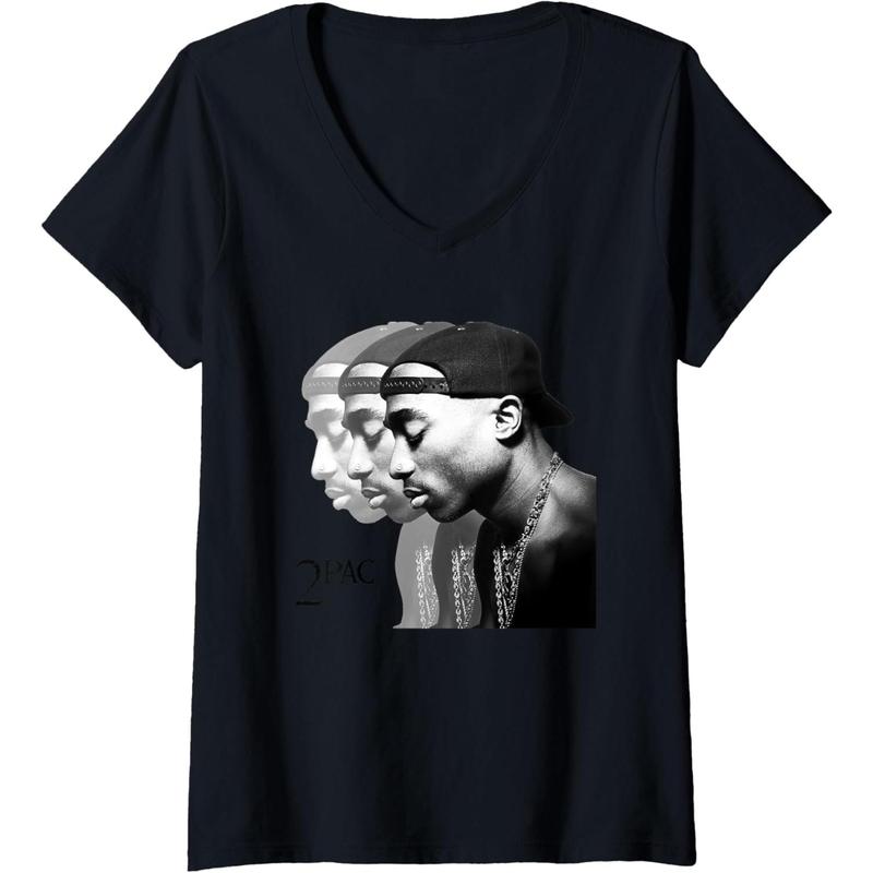 Womens Tupac Repeat V-Neck T-Shirt