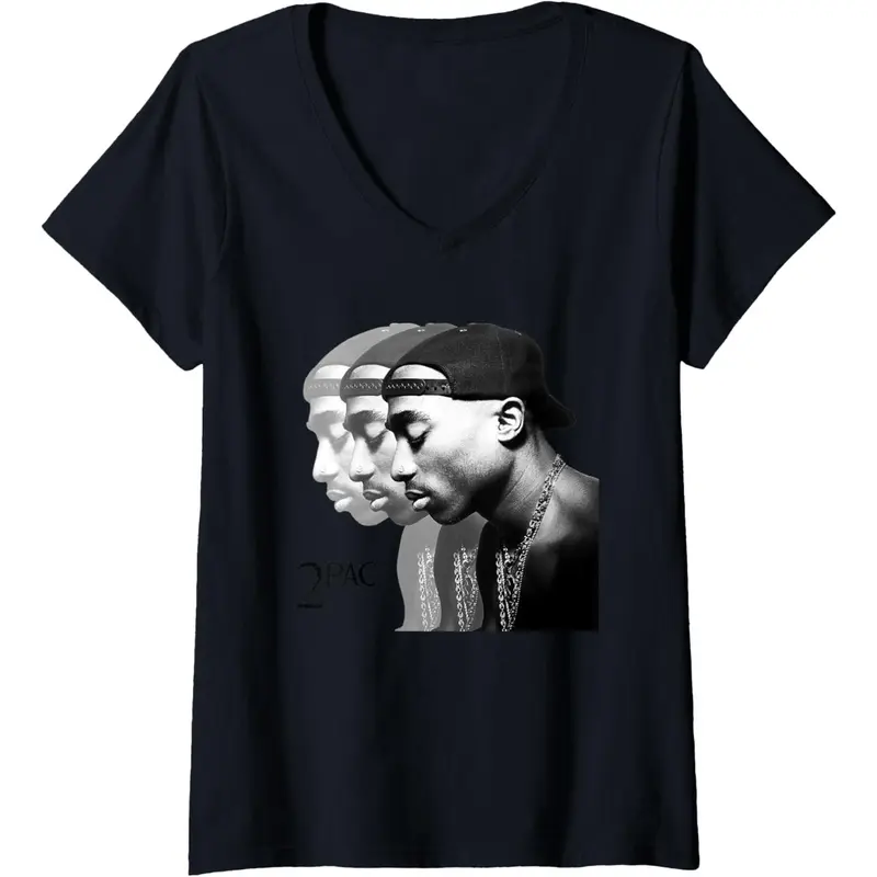 Womens Tupac Repeat V-Neck T-Shirt