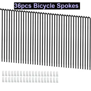 14G bicycle spokes, 2mm bicycle spokes, mountain bike, road bike wheels, black spoke steel 76mm-305mm with spoke caps, 36 pieces