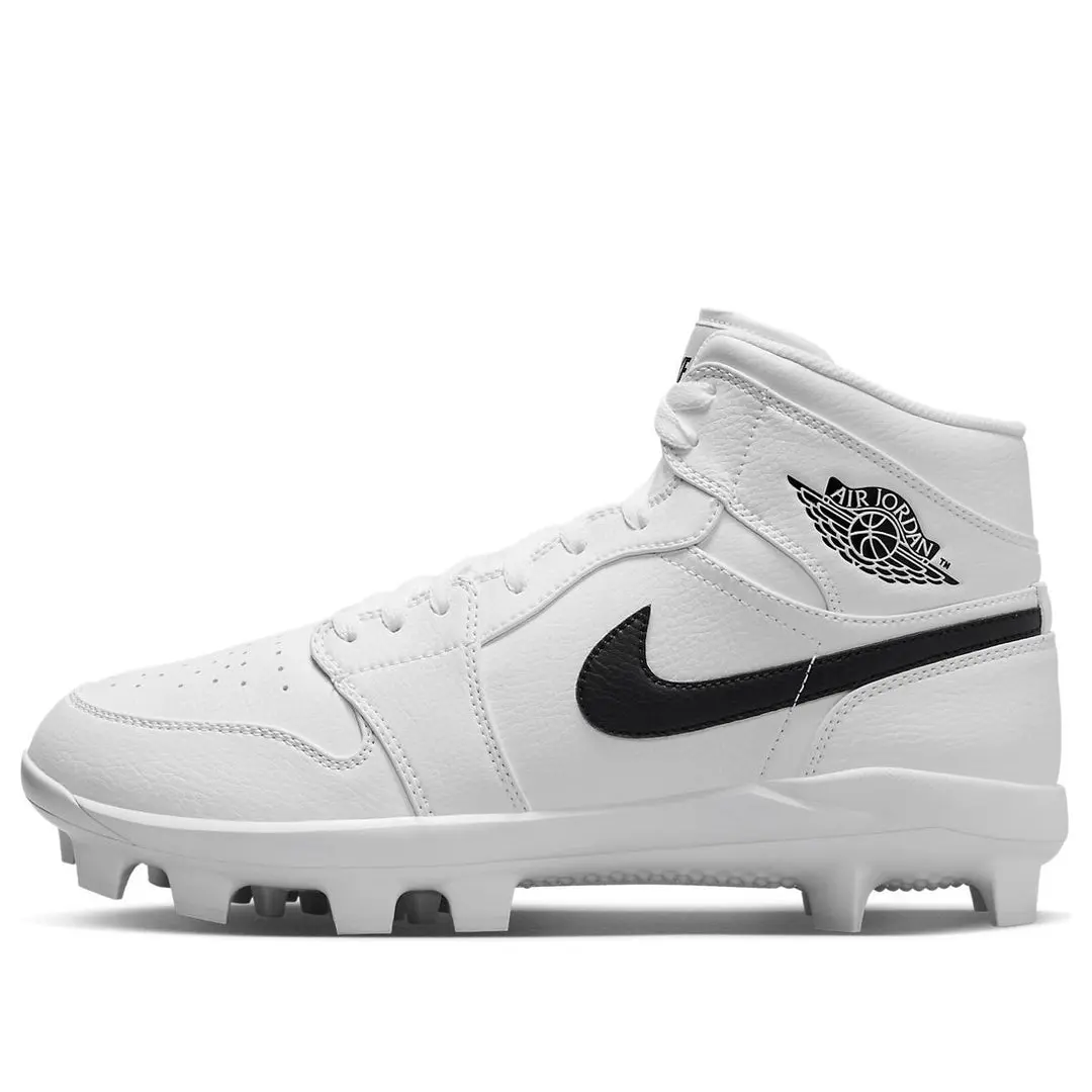 Male Retro Mid-Cut Baseball Cleats - Premium White and Black Color Block Design with Laces, Logo Accents, Casual & Sports Wear, Comfortable Stylish Fit for Sports Enthusiasts, Casual Wear, Comfortable And Stylish Fit, Baseball Shoes, Great For Sports Enth