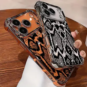 Creative Black Snake Skin Pattern Electroplated Anti-drop Phone Case, Suitable for iPhone 17 Air/16 Plus/15 Pro Max/14 Pro/13/12/11/XS Max/X Phone Case, Ideal Gift for Family, Friends, Lovers, Boyfriend, Girlfriend on New Year and Christmas