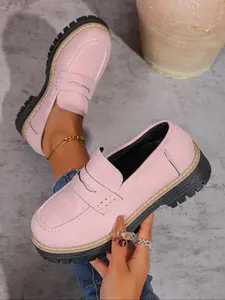 Women's Fashion Thick Rubber Sole Loafers, Cross Strap Design, One-Step Slip-On, Casual Comfortable All-Season Shoes, Perfect for Walking, PU Leather Footwear, Casual Flats