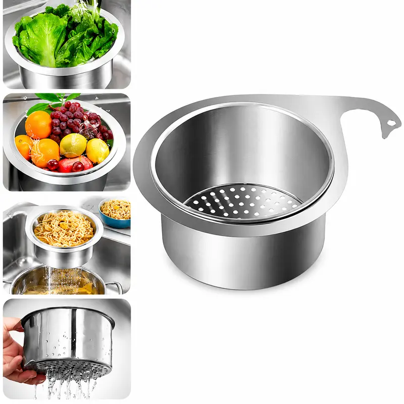 Rustproof Stainless Steel Swan-Shaped Sink Drain Basket - Holes, Hanging Hooks, Dishwasher Safe, Fast Draining, No Clogging, Non-Slip Kitchen Sieve, Fruit Wash Basket, Fits Most Sinks