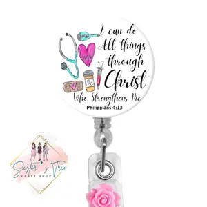 I can do all things thru Christ  Holder Reel Gift Nurse Retractable Badge Holder with Clip