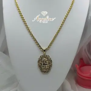 #1327 Virgen Maria Pendant Necklace , 20-in 14k Gold Plated Capas Oro Real High Quality, Daily Wear Female Fashion Costume Jewelry