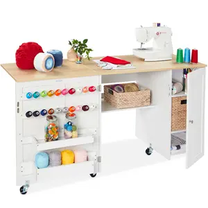 Best Choice Products Large Portable Multipurpose Folding Sewing Table w/ Magnetic Doors, Craft Storage