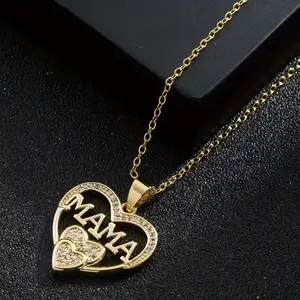 Plated MAMA Heart Pendant Necklace | Cubic Zirconia Embellished  | Sentimental Mother's Day Jewelry for Mom | Perfect Birthday, Christmas & Mother's Day Gift | Dainty Chain, Hypoallergenic | Trendy Fashion Accessory to Show Love & Appreciation