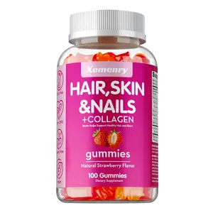 Xemenry Hair Skin & Nails Gummies – Biotin 3000mcg + Collagen – Natural Strawberry Flavor – 60 Gummies