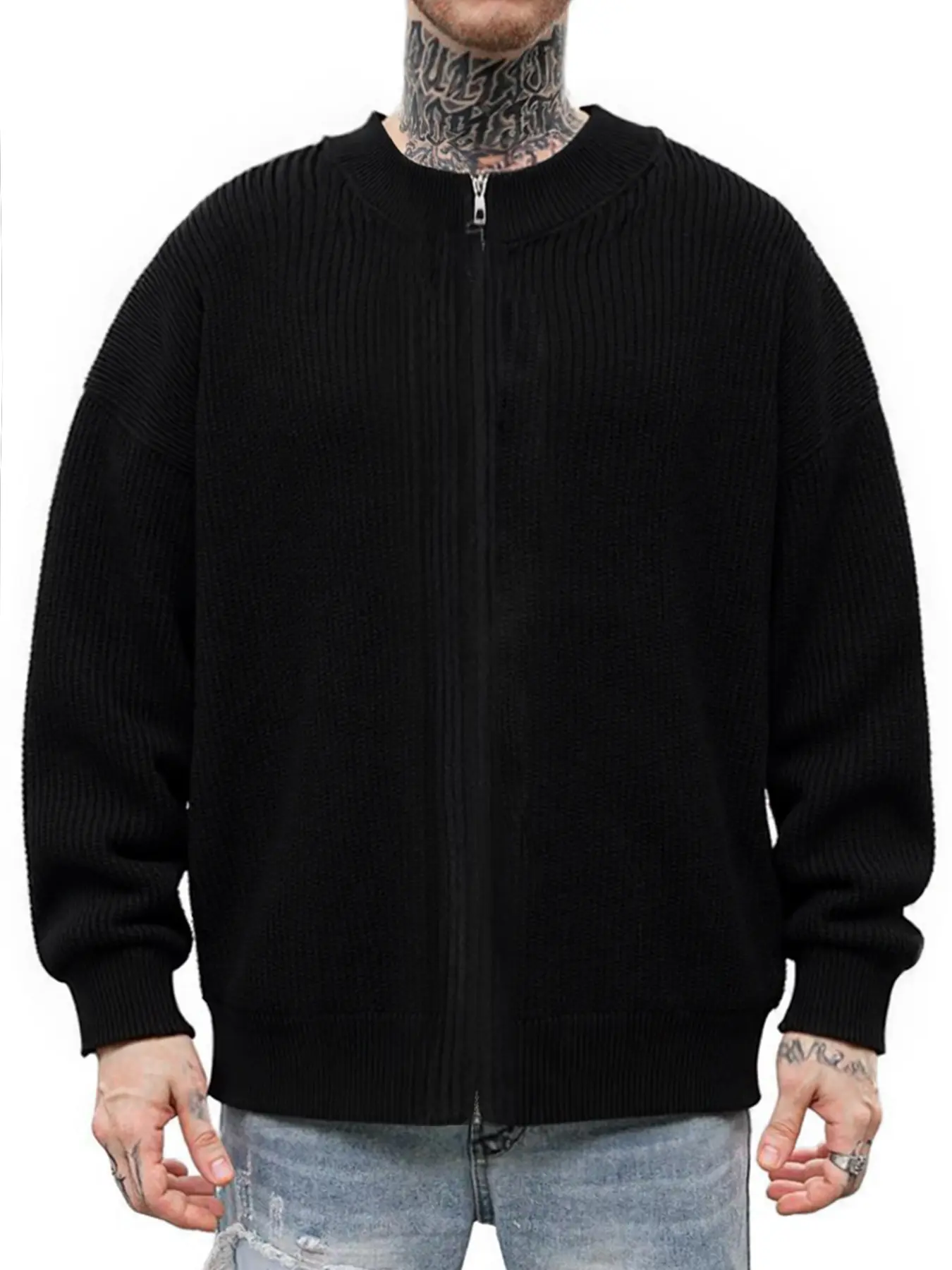 Men's Fall Winter Casual Zipper Cardigan Sweater Coat, Simple Solid Color Knitwear Jacket, Trendy Fashion Outerwear for Men