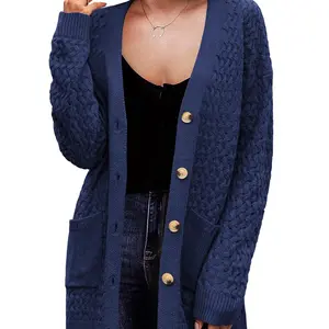 Womens 2026 Long Sleeve Chunky Cable Knit Fall Cardigans Sweaters Button Down Open Front Outerwear with Pockets