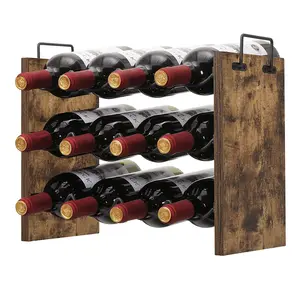 Wine Rack Countertop, 12 Bottle Wine Racks for Wine Bottles Storage Display, 3 Tier Metal Wine Holder Free Standing Floor Utensils