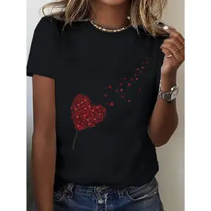 Women's Plus Size Oversized Knit Seamless Cloud Soft Fabric White Short Sleeve Round Neck T-Shirt with Heart Balloon Print - Casual Resort Wear Summer Blouse, Machine Washable Spring Fall Top