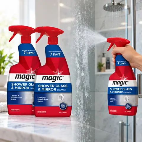 Magic 28 oz. Glass Cleaner with Stay Clean Technology, 7-Day Protective Coating Repels Soap Scum & Hard Water, Easy Spray & Wipe for Streak-Free Shine on Glass & Mirrors, Also Prevents Fog, Leaves Invisible Shield for Lasting Clean & Fog-Free Surface