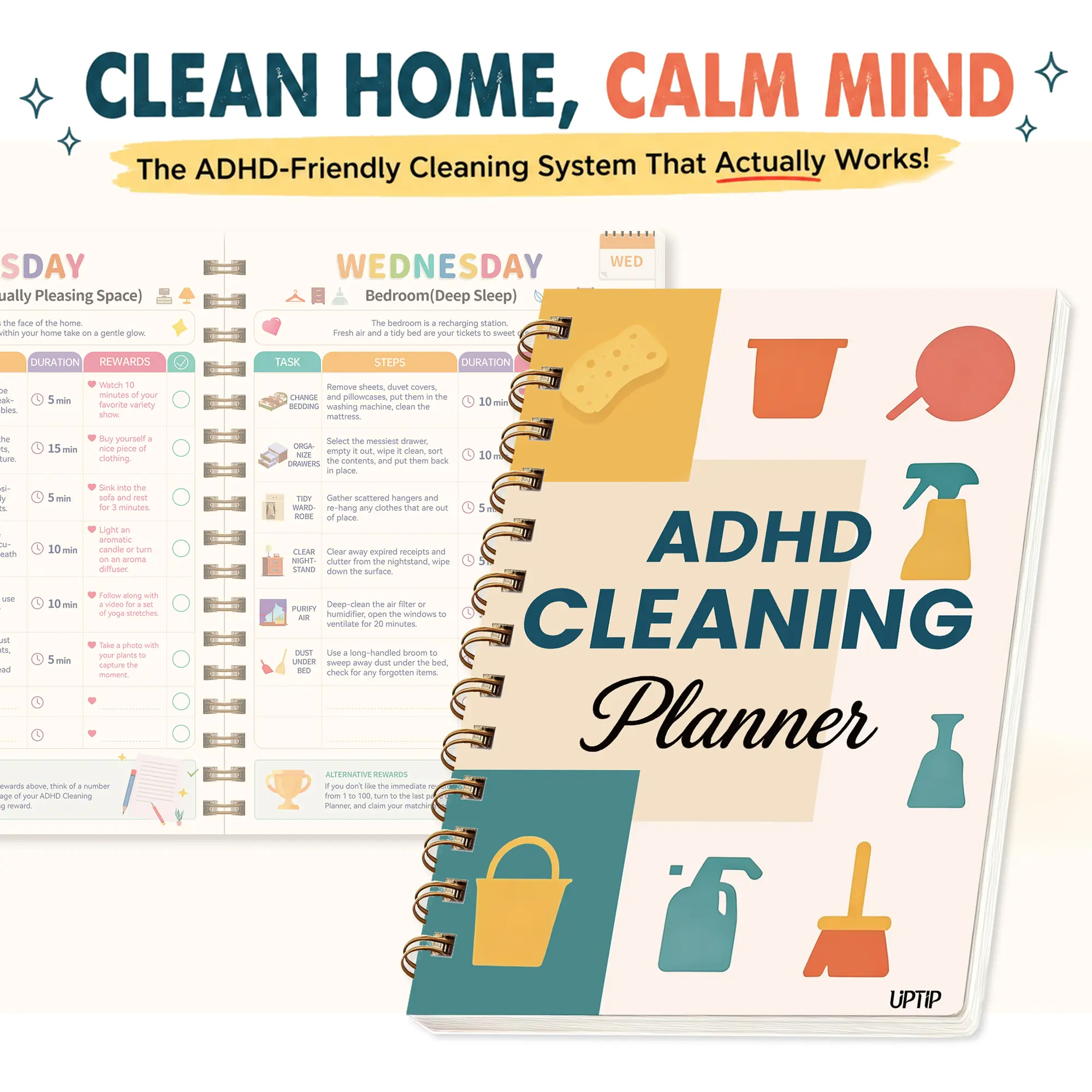 UPTIP 2026 Modern ADHD Cleaning Planner & Declutter Workbook for Adults - Gamified Tasks, Custom Rewards, Daily-Week-Mo. Planner, Habit Tracker, Home Organization Notebook,back to school,back to school haul
