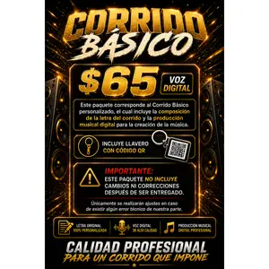 Corrido Básico Con voz digital $65 USD. Llavero con codigo QR de tu cansion